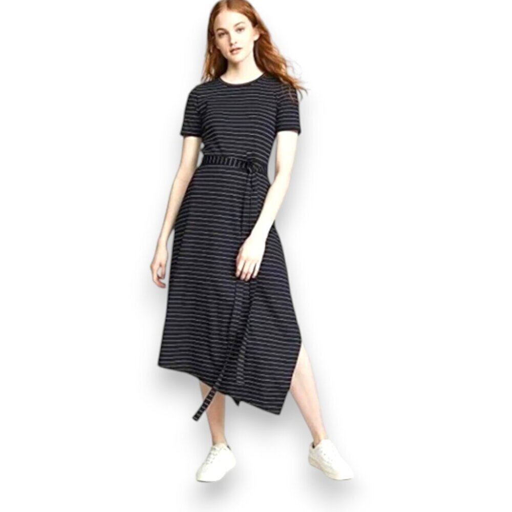 Club Monaco Navy White Striped Scoop Neck Maxi Dress Medium Like New